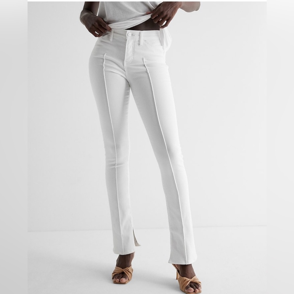 Express Mid Rise White Pintuck Skyscraper Jeans